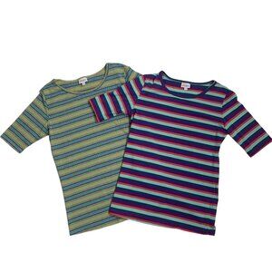 LuLaRoe Womens Striped Casual Tops Size M Cotton/Polyester Short Sleeve lot of 2